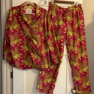 Women's Leopard Print Pajama Set - Pink and Gold